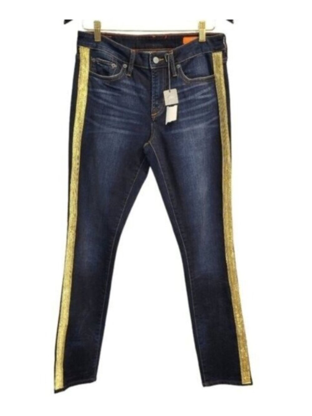 Revolve Jean Shop | Lana Glitter Gold Stripe Side Skinny Jeans Dark Wash